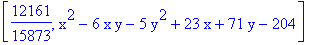 [12161/15873, x^2-6*x*y-5*y^2+23*x+71*y-204]